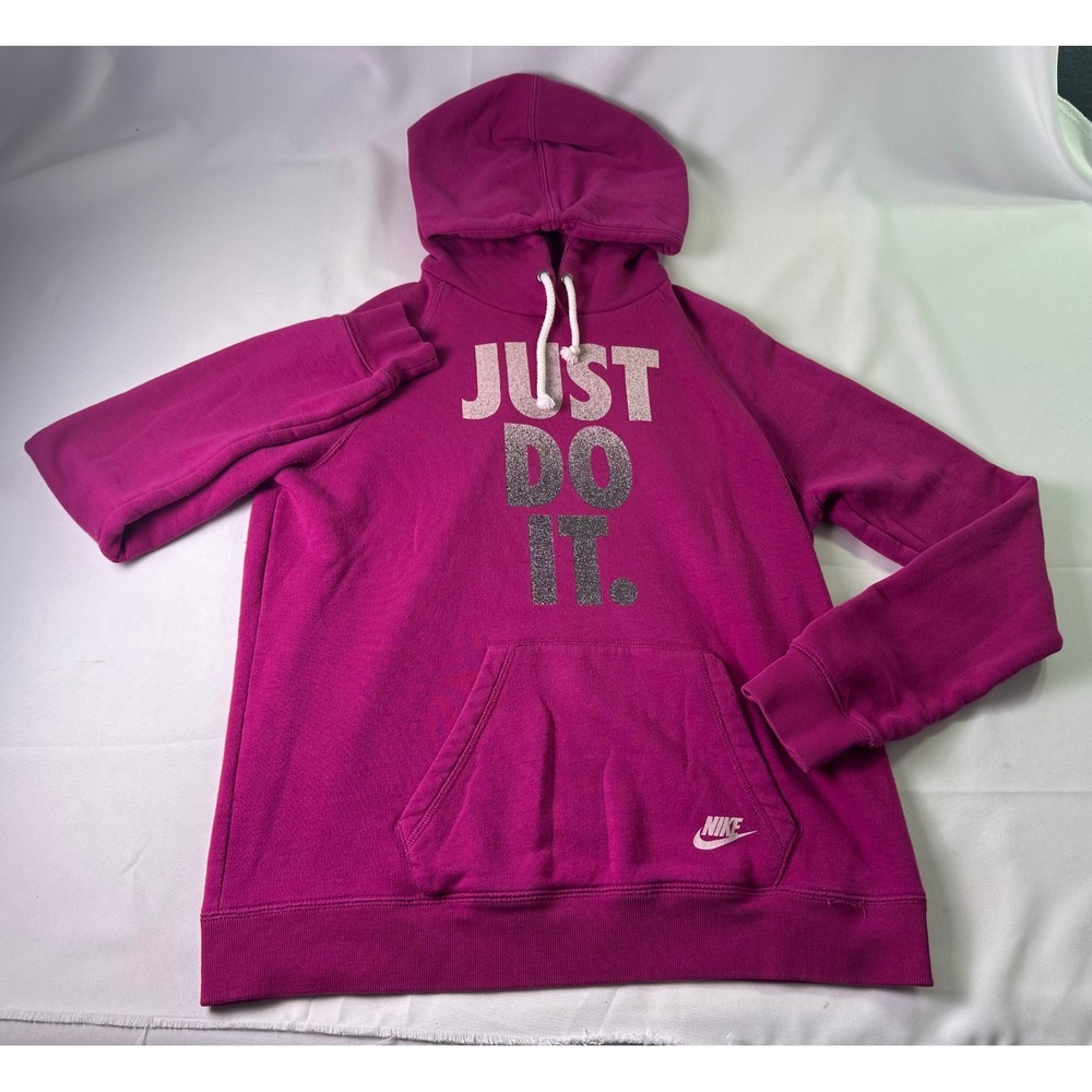 Nike Womens Just Do It Pink Hoodie Spray Paint Graffiti Logo Pullover Large L